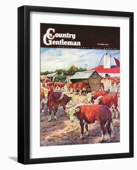 "Cattle in Barnyard," Country Gentleman Cover, October 1, 1945-Matt Clark-Framed Giclee Print