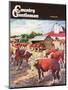 "Cattle in Barnyard," Country Gentleman Cover, October 1, 1945-Matt Clark-Mounted Giclee Print