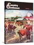 "Cattle in Barnyard," Country Gentleman Cover, October 1, 1945-Matt Clark-Stretched Canvas