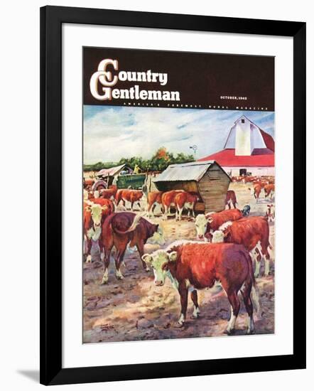 "Cattle in Barnyard," Country Gentleman Cover, October 1, 1945-Matt Clark-Framed Giclee Print