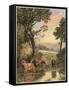 Cattle in Stream-null-Framed Stretched Canvas