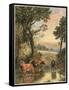 Cattle in Stream-null-Framed Stretched Canvas