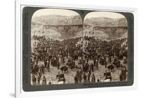 Cattle Market Day, in the Lower Pool of Gihon, Valley of Hinnom, Jerusalem, Palestine, 1900-Underwood & Underwood-Framed Giclee Print