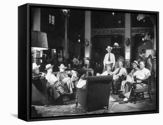 Cattle Men and Natives of San Angelo Sitting in the Lobby of the Cactus Hotel-null-Framed Stretched Canvas
