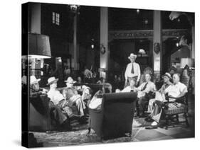 Cattle Men and Natives of San Angelo Sitting in the Lobby of the Cactus Hotel-null-Stretched Canvas