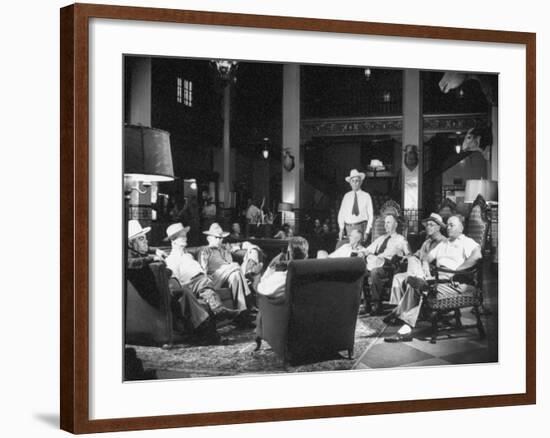 Cattle Men and Natives of San Angelo Sitting in the Lobby of the Cactus Hotel-null-Framed Photographic Print