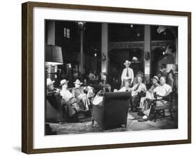 Cattle Men and Natives of San Angelo Sitting in the Lobby of the Cactus Hotel-null-Framed Photographic Print