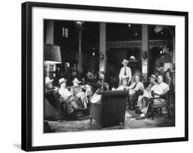 Cattle Men and Natives of San Angelo Sitting in the Lobby of the Cactus Hotel-null-Framed Photographic Print