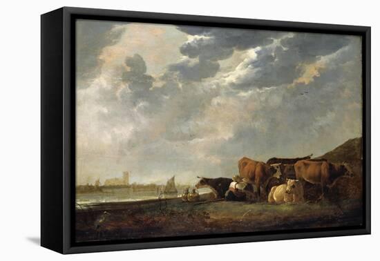 Cattle Near the Maas, with Dordrecht in the Distance-Aelbert Cuyp-Framed Stretched Canvas