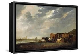 Cattle Near the Maas, with Dordrecht in the Distance-Aelbert Cuyp-Framed Stretched Canvas