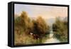 Cattle on the Dart in Autumn-William Widgery-Framed Stretched Canvas