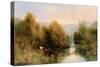 Cattle on the Dart in Autumn-William Widgery-Stretched Canvas