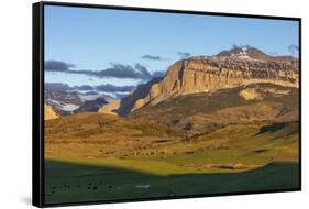 Cattle pastures below Walling Reef at sunrise near Dupuyer, Montana, USA-Chuck Haney-Framed Stretched Canvas