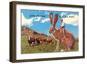 Cattle Punching on a Giant Jack Rabbit-null-Framed Art Print