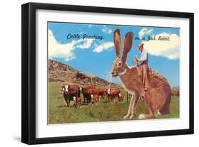 Cattle Punching on a Giant Jack Rabbit-null-Framed Art Print