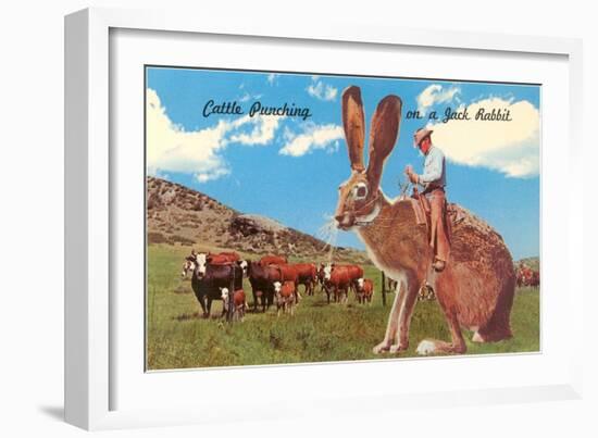 Cattle Punching on a Giant Jack Rabbit-null-Framed Art Print