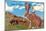 Cattle Punching on a Giant Jack Rabbit-null-Mounted Art Print