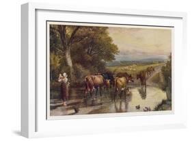 Cattle Returning to the Farm from Pasture-Birket Foster-Framed Art Print