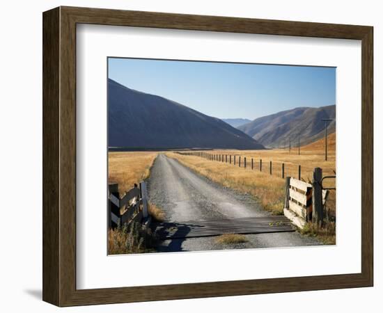 Cattle Stop and Gravel Road, Ahuriri Valley, North Otago, South Island, New Zealand-David Wall-Framed Photographic Print