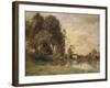 Cattle Watering by a Lake with a Chateau Beyond-Leon Bakst-Framed Giclee Print