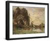 Cattle Watering by a Lake with a Chateau Beyond-Leon Bakst-Framed Giclee Print