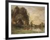 Cattle Watering by a Lake with a Chateau Beyond-Leon Bakst-Framed Giclee Print