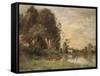 Cattle Watering by a Lake with a Chateau Beyond-Leon Bakst-Framed Stretched Canvas