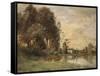 Cattle Watering by a Lake with a Chateau Beyond-Leon Bakst-Framed Stretched Canvas