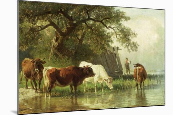 Cattle Watering in a River Landscape, 19th Century-Friedrich Voltz-Mounted Giclee Print