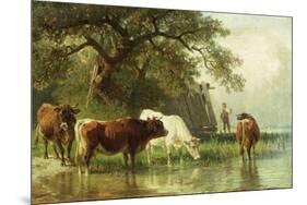 Cattle Watering in a River Landscape, 19th Century-Friedrich Voltz-Mounted Giclee Print