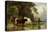 Cattle Watering in a River Landscape-Friedrich Johann Voltz-Stretched Canvas