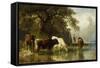 Cattle Watering in a River Landscape-Friedrich Johann Voltz-Framed Stretched Canvas