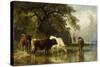 Cattle Watering in a River Landscape-Friedrich Johann Voltz-Stretched Canvas