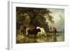 Cattle Watering in a River Landscape-Friedrich Johann Voltz-Framed Giclee Print