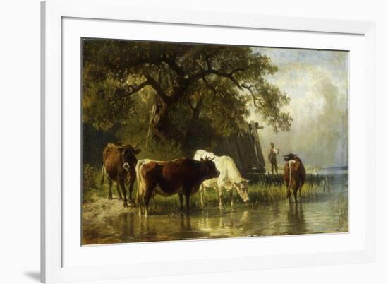 Cattle Watering in a River Landscape-Friedrich Johann Voltz-Framed Giclee Print