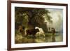 Cattle Watering in a River Landscape-Friedrich Johann Voltz-Framed Giclee Print