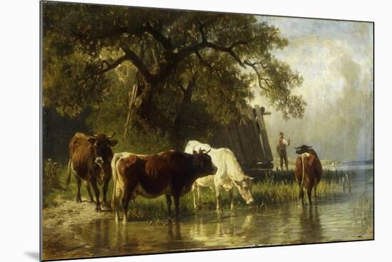 Cattle Watering in a River Landscape-Friedrich Johann Voltz-Mounted Giclee Print