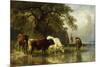 Cattle Watering in a River Landscape-Friedrich Johann Voltz-Mounted Giclee Print