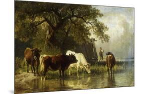 Cattle Watering in a River Landscape-Friedrich Johann Voltz-Mounted Giclee Print