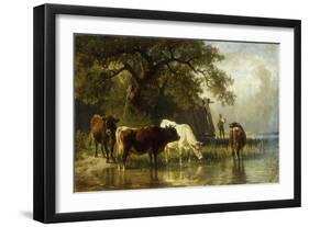 Cattle Watering in a River Landscape-Friedrich Johann Voltz-Framed Giclee Print