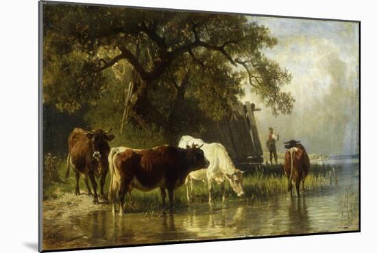 Cattle Watering in a River Landscape-Friedrich Johann Voltz-Mounted Giclee Print