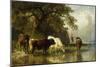 Cattle Watering in a River Landscape-Friedrich Johann Voltz-Mounted Giclee Print