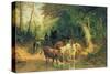 Cattle Watering in a Wooded Landscape-Friedrich Voltz-Stretched Canvas