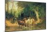 Cattle Watering in a Wooded Landscape-Friedrich Voltz-Mounted Giclee Print