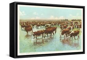 Cattle Watering on the Range-null-Framed Stretched Canvas