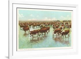 Cattle Watering on the Range-null-Framed Premium Giclee Print