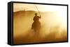 Cattleman Riding Quarter, Paint Horse at Sunset-null-Framed Stretched Canvas