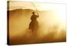 Cattleman Riding Quarter, Paint Horse at Sunset-null-Stretched Canvas