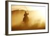 Cattleman Riding Quarter, Paint Horse at Sunset-null-Framed Photographic Print