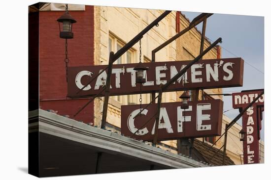 Cattlemen's Cafe Restaurant Sign, Oklahoma City, Oklahoma, USA-Walter Bibikow-Stretched Canvas